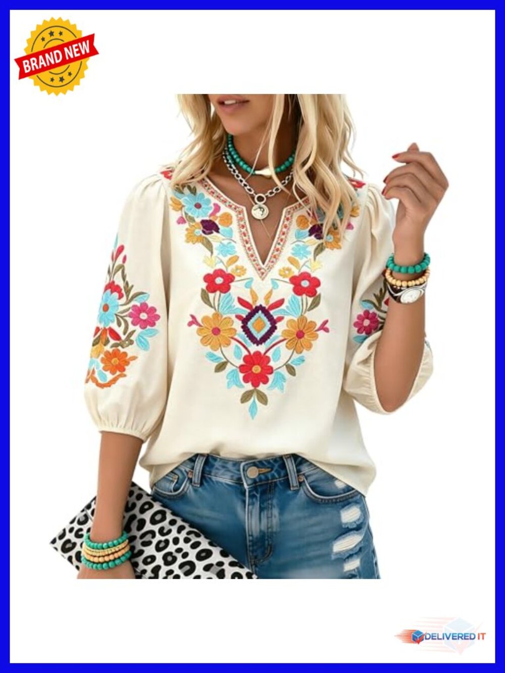 Mexican Embroidered Peasant Tunic Blouse Boho Fiesta Shirt with Belt Plus Size
